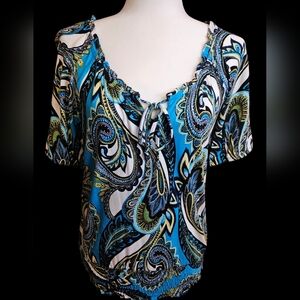 ✨️UPDATED✨️Vintage Y2K Apt. 9 Blue Paisley Smocked Boho Blouse Top S